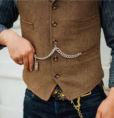 Vista 5 de Chaleco clásico de lana Tweed para hombre chaqueta sin mangas chaleco de espiga para esmoquin