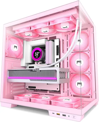 Vista 14 de H1 HYXN - Funda para PC, 7 ventiladores Infinity Mirror PWM ARGB preinstalados, carcasa de computadora ATX Mid Tower, funda de PC