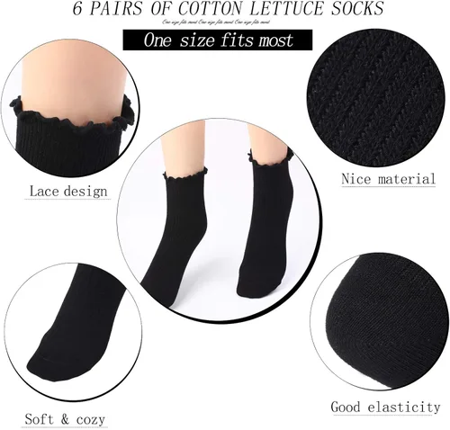 Vista 2 de Calcetines de encaje para mujer calcetines de tobillo de algodón de punto 6 pares