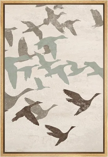 Vista 46 de NWT Impresión en lienzo enmarcado para pared, acuarela, grullas, pájaros volando, naturaleza salvaje, ilustraciones de arte moderno decorativo