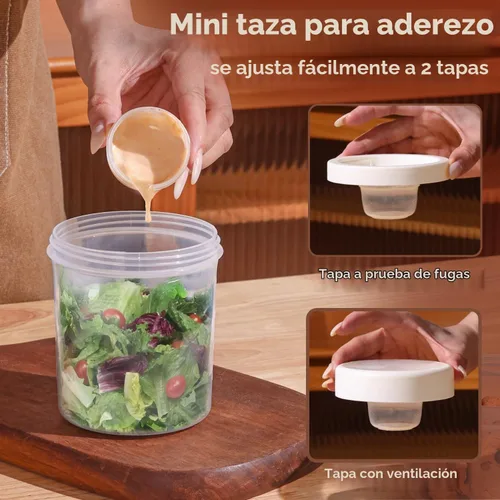 Vista 5 de ComSaf Paquete de 2 recipientes de avena con tapas de 27 onzas, vasos de plástico para yogur y parfait con cucharas plegables para llevar, tarros