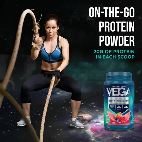 Vista 7 de Vega Protein + Supergreens - 20g de proteína a base de plantas, sabor a bayas, 26 porciones, verduras y vegetales reales, vegano keto, 0g de azúcar