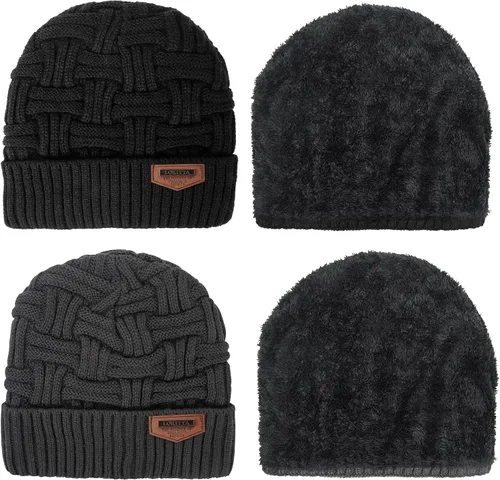 Vista 3 de Loritta Gorro de invierno cálido de punto grueso y holgado para hombre