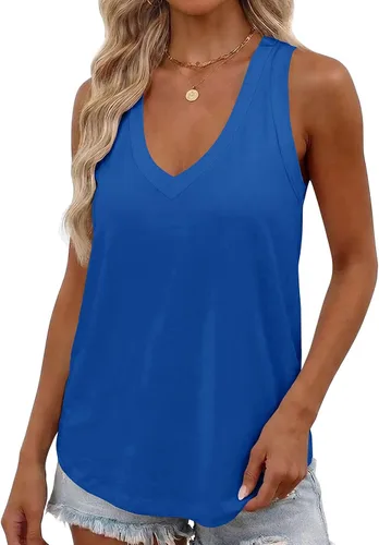 Vista 7 de Smile Fish Camiseta sin mangas de verano con cuello en V profundo para mujer, ajuste holgado, sin mangas