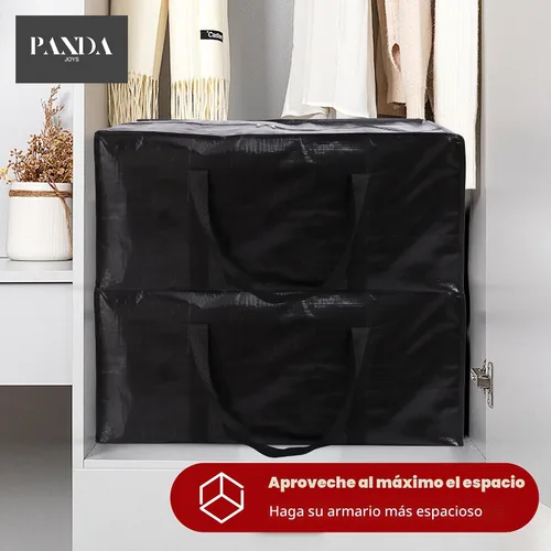 Vista 7 de PANDA JOYS Bolsas de mudanza extra grandes con cremalleras y asas de transporte, bolsa de almacenamiento resistente para ahorrar espacio, Negro