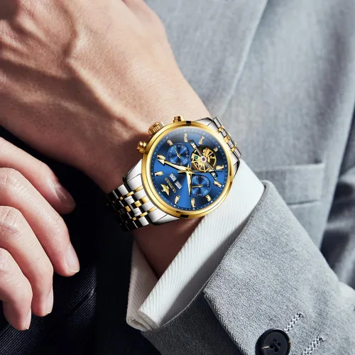 Vista 8 de OLEVS Relojes automáticos para hombre, mecánico, de lujo, cuerda automática, multicalendario, acero inoxidable, impermeable, relojes de pulsera
