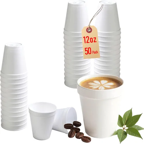 Vista 9 de Mr Miracle Vasos de espuma de poliestireno de 8 onzas, tazas de café desechables (paquete de 50), tazas de espuma blanca aisladas para bebidas