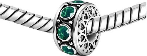 Vista 2 de KunBead Dijes de cuentas de plata con corazón de piedra natal para cumpleaños, pulseras y collares para mujer, Cristal