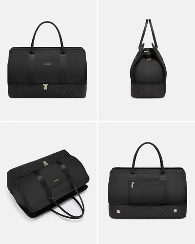 Vista 8 de Bolsas de fin de semana para mujer, bolsa de viaje, Negro -, Elegante
