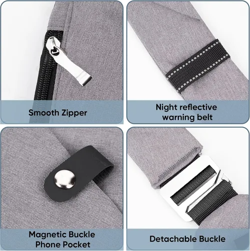 Vista 6 de VADOO Bolso bandolera para hombres y mujeres, bolso cruzado antirrobo, bolsa ligera para el pecho, para viajes, gimnasio, correr