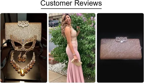Vista 7 de EROUGE Bolso de mano de cuero brillante para mujer, bolso de diseñador para fiesta de boda Leather, Sparkling, Purse, Designer, Wedding Party