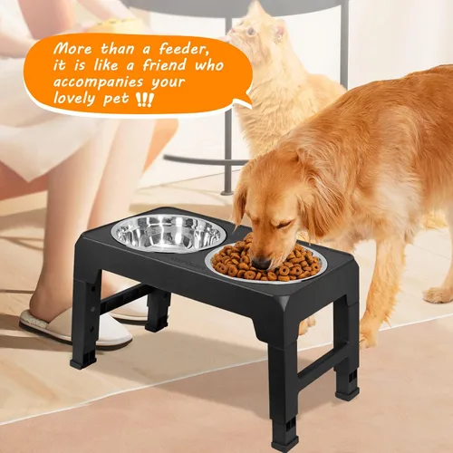 Vista 7 de URPOWER Cuencos elevados para perros, soporte de cuenco elevado ajustable Negro