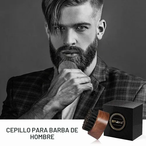 Vista 4 de BFWood Cepillo para barba para hombres, cerdas de jabalí naturales
