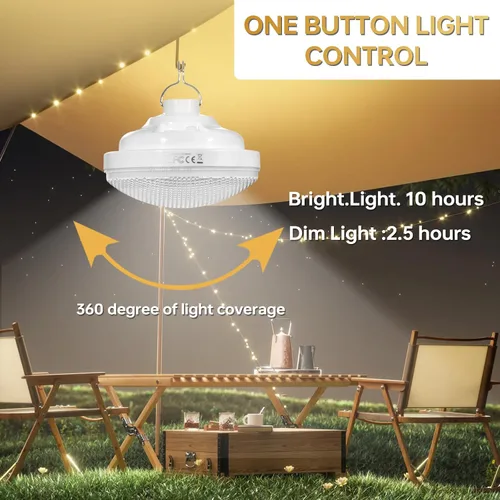 Vista 4 de 2 luces de tienda de campaña recargables 2400mAh LED luz de camping, IPX5 impermeable para camping, al aire libre, corte de energía
