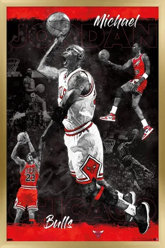 Vista 14 de Trends International Michael Jordan - Póster de pared de bosquejo, 14.725 x 22.375 pulgadas, versión enmarcada de madera de granero Versión