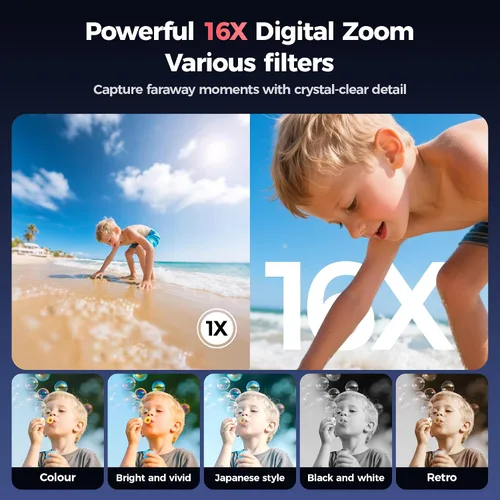 Vista 4 de Cámara digital 4K rosa para niñas adolescentes: cámara de videoblogs de 64 megapíxeles con pantalla giratoria - zoom 16X - cámara compacta linda