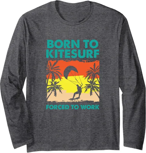 Vista 4 de Born To Kitesurf - Camiseta divertida de manga larga para kitesurf, Negro