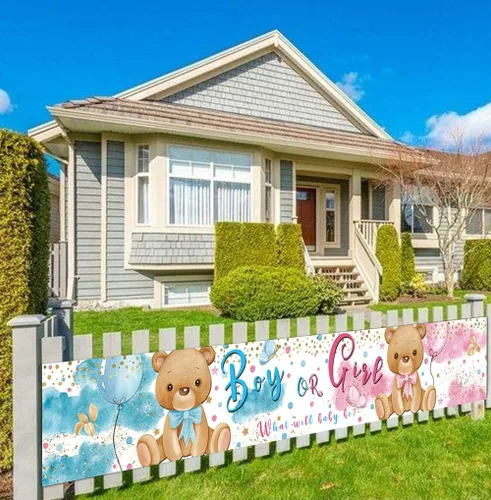 Vista 7 de Cartel grande azul de bienvenida para baby shower, suministros de decoración de fiesta de revelación de género, decoraciones de bienvenida