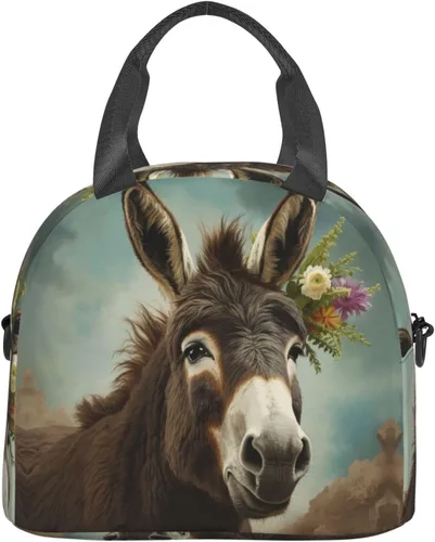 Vista 2 de Bolsa de almuerzo con estampado de animales de burro para mujeres y hombres, reutilizable, aislada, impermeable, bolsa enfriadora para picnic