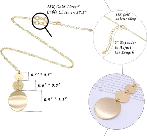 Vista 5 de PERNNLA PEARL Collar con colgante de disco largo para mujer, chapado en oro de 18 quilates, joyería de moda, Chapado en oro