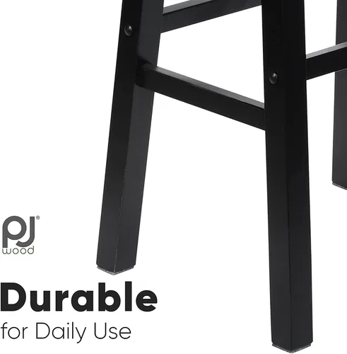 Vista 4 de PJ Wood Taburete de cocina con asiento de silla de montar de 24 pulgadas con placa de pie - negro