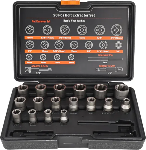 Vista 10 de Juego de 15 extractores de tornillos, extractor de tornillos de doble cabeza hexagonal, extractor de tuercas multieslina, 3/8 pulgadas, juego