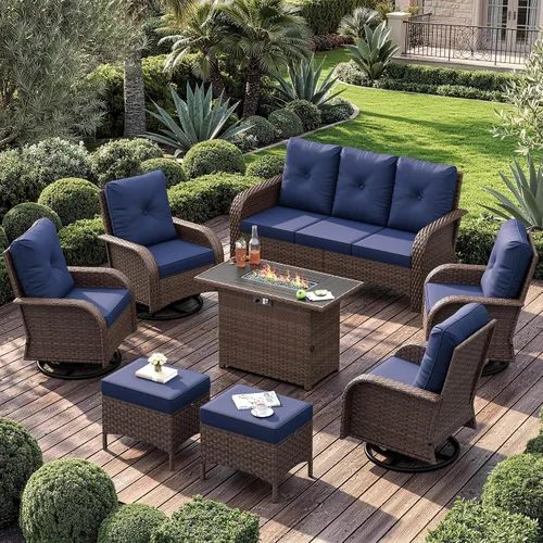 Vista 14 de UDPATIO Juego de muebles de patio con respaldo alto, 7 asientos, 2 sillas Beige