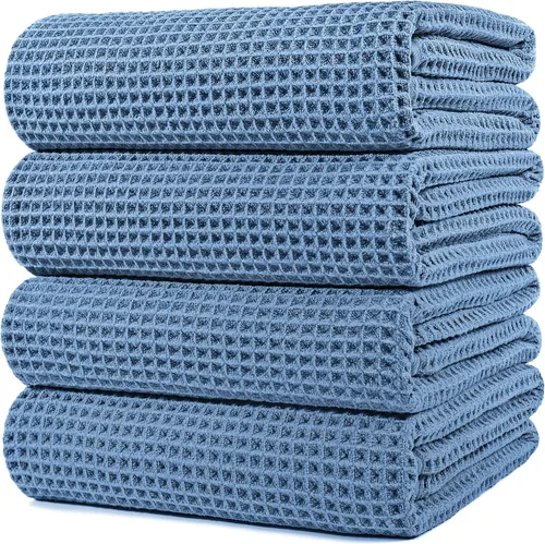 Vista 19 de POLYTE Toalla de baño de microfibra de gran tamaño de 430 GSM, de secado rápido, sin pelusas, 60 x 30 pulgadas, paquete de 4 (tejido de waffle)