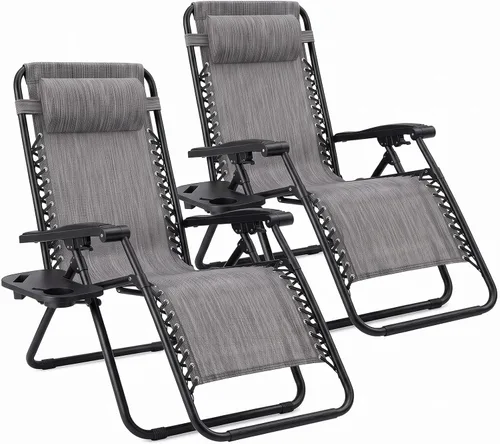 Vista 22 de NEWBULIG Juego de 2 sillas de gravedad cero, sillas reclinables plegables Negro