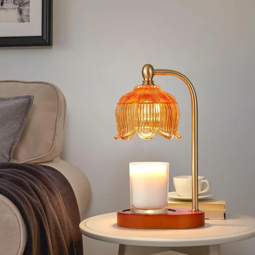 Vista 9 de MEIXISUE - Lámpara calentadora de velas con temporizador y atenuador, regalos de luz ámbar eléctrica para mujeres, lámpara calentadora de cera