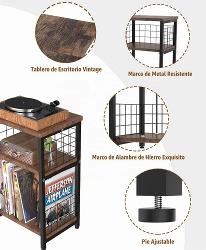 Vista 6 de Soporte para tocadiscos de vinilo, mesa auxiliar de 3 niveles con Negro Dual-net