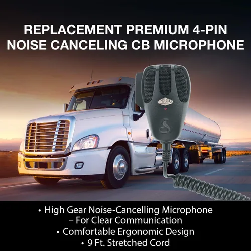 Vista 3 de Cobra HG M77 Micrófono CB de repuesto prémium con cancelación de ruido (negro) Conector de 4 pines, cable de 9 pies, carcasa ABS resistente