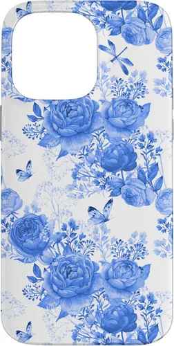 Vista 21 de Funda para iPhone 16 French Country Floral Azul Blanco Toile Grandmillennial Roses