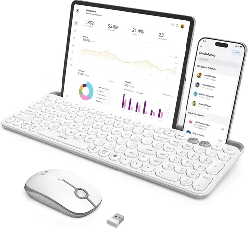 Vista 11 de seenda Teclado y mouse Bluetooth para iPad, CTU-301 conexión inalámbrica multidispositivo Bluetooth+teclado 2.4G Combo con soporte para tableta