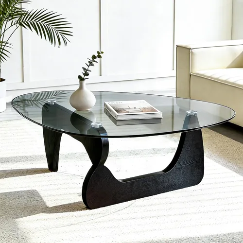 Vista 7 de Mesa de centro pequeña, mesa de centro negra moderna de mediados de siglo para sala de estar, mesas centrales abstractas con parte superior