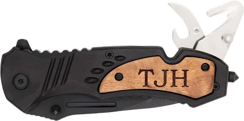 Vista 4 de Cuchillo de Bolsillo Palmetto Wood Shop - Regalos Grabados con Láser para Hombres, Cuchillo Personalizado para Caza, Acampada, Uso Diario - Cuchilla