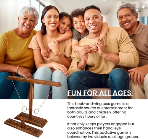 Vista 7 de Juego de lanzamiento de anillos para adultos y familia: juego grande de lanzamiento de ganchos y anillos de madera de 15.7 x 13 pulgadas para mesa