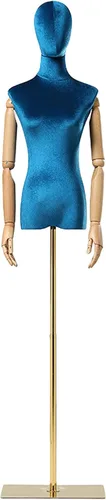 Vista 8 de Torso de maniquí de forma de vestido femenino, altura del cuerpo del maniquí de terciopelo ajustable, con brazo de madera maciza y base de metal