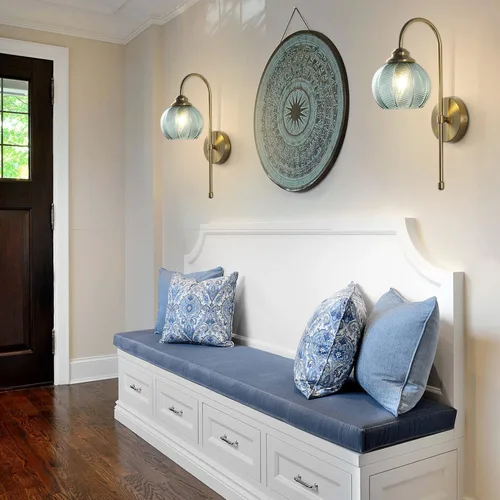 Vista 6 de KCO Lighting - Lámpara de pared vintage con globo de vidrio verde y brazo de latón cepillado - Aplique de globo grande, acabado dorado - Lámpara