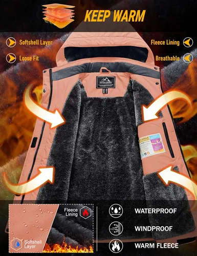 Vista 2 de MAGCOMSEN Chaqueta de Esquí para Mujer Impermeable Aislada Chaqueta de Nieve Cálida Resistente al Viento Abrigos de Invierno con Capucha Chaqueta