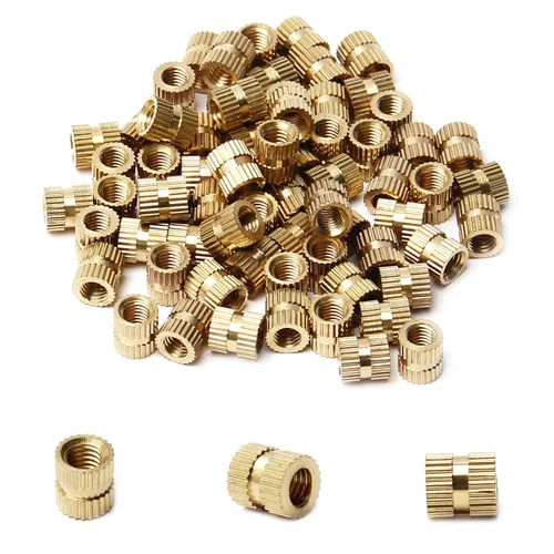 Vista 11 de MroMax Tuercas de inserción moleteadas M2, latón métrico M2x3x3.0.079 in Tuercas de inserción roscadas a través de roscas encajadas en agujeros