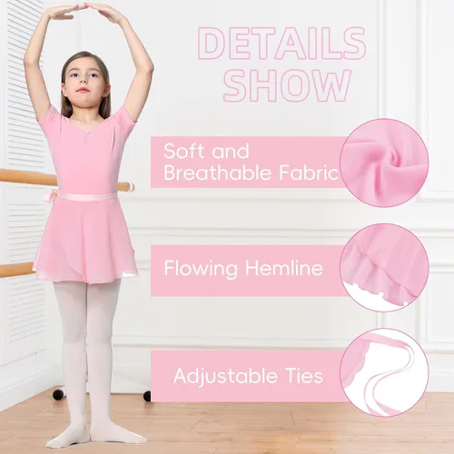 Vista 4 de Zando Toddler Ballet Skirts for Girls, Wrap Ballet Skirt Women, Adult Chiffon Dance with Adjustable Waistband