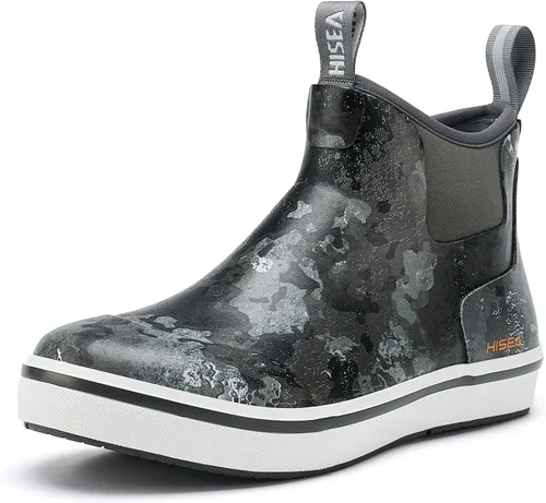 Vista 15 de HISEA Botas de lluvia para hombre, impermeables, de goma, neopreno, zapatos Negro