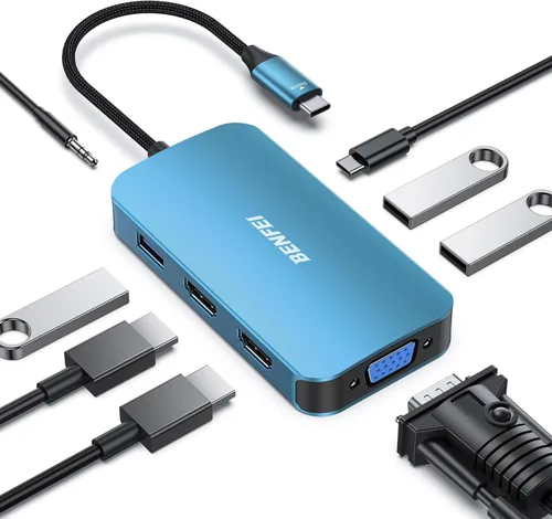 Vista 12 de BENFEI USB C HUB 4 en 1, adaptador USB tipo C a HDMI VGA, adaptador USB C a USB, entrega de energía USB tipo C, compatible con iPhone 15 Pro/Max
