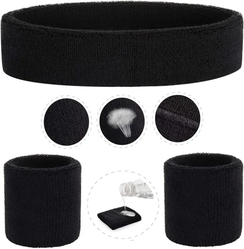 Vista 79 de ONUPGO - Conjunto de diadema y muñequeras deportivas para el sudor, hechas de algodón con bucles, muñequeras, contra humedad