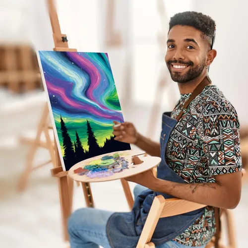 Vista 3 de Nuberlic Kit de pintura de lienzo predibujado, para adultos, sorbo y pintura, recuerdo de fiesta, actividad nocturna de cita, lienzo de 8 x 10