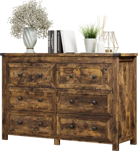 Vista 12 de Xixini - Cómoda para dormitorio con 5 cajones, cómoda alta de madera, organizador moderno de ropa estilo granja, gabinete de almacenamiento con asas