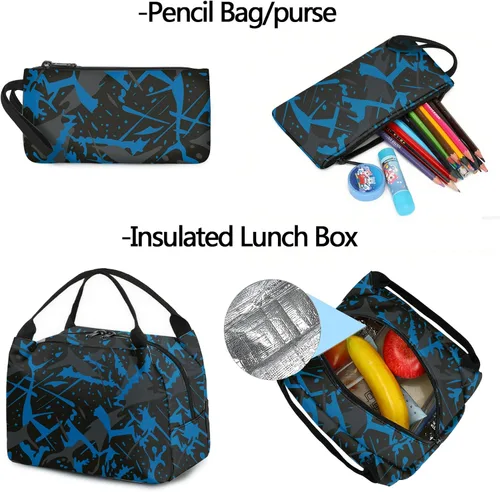 Vista 9 de Mochila escolar para estudiantes, mochila de viaje para adolescentes, Azul (Blue-3pcs)), 4347026043