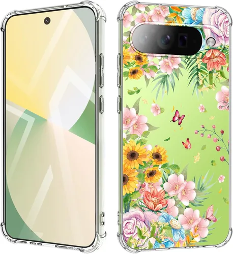 Vista 26 de Funda para Google Pixel 9A 5G, diseño de flores, delgada, anticaídas, a prueba de golpes, suave, a prueba de golpes, transparente, funda protectora