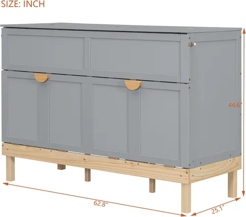 Vista 8 de Cama Murphy de tamaño Queen, cama de madera con patas, gris